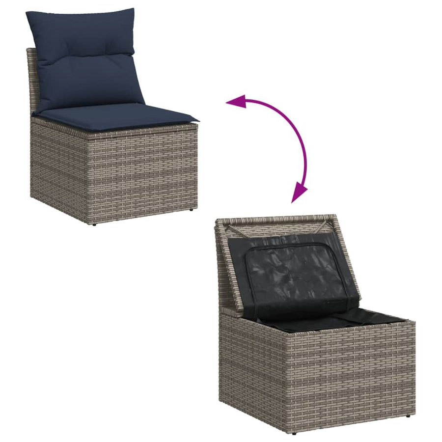 14-delige Loungeset met kussens poly rattan grijs