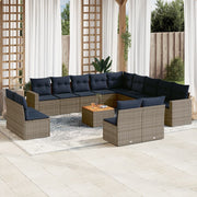 Loungeset 14-delig poly rattan grijs