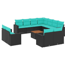 12-delige Loungeset met kussens poly rattan zwart
