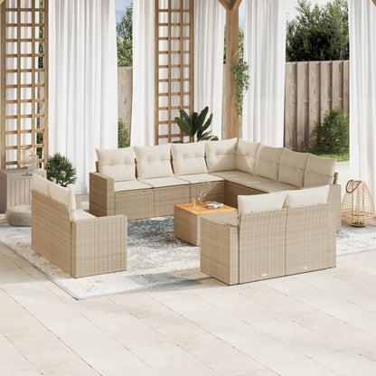 12-Delige Loungeset Met Kussens Poly Rattan Beige