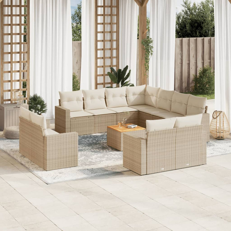 12-Delige Loungeset Met Kussens Poly Rattan Beige