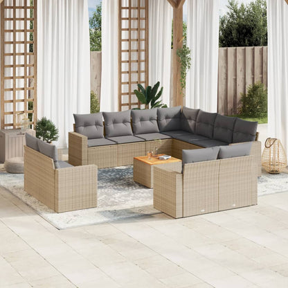 12-Delige Loungeset Met Kussens Poly Rattan Gemengd Beige