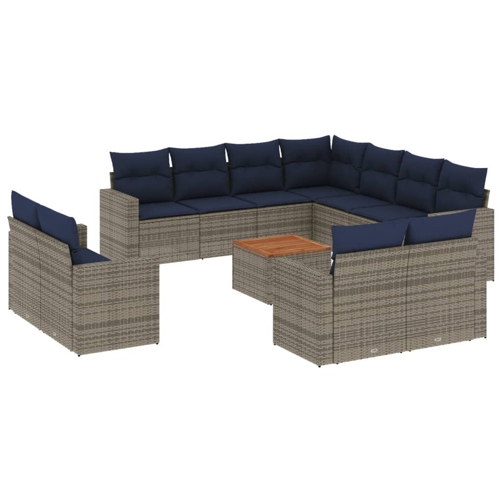 12-delige Loungeset met kussens poly rattan grijs