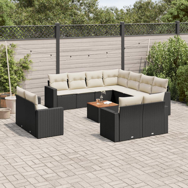 13-Delige Loungeset Met Kussens Poly Rattan Zwart