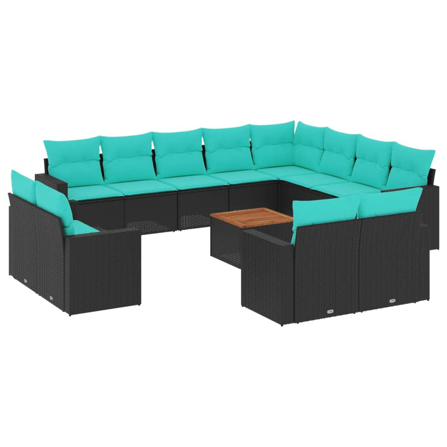 13-delige Loungeset met kussens poly rattan zwart