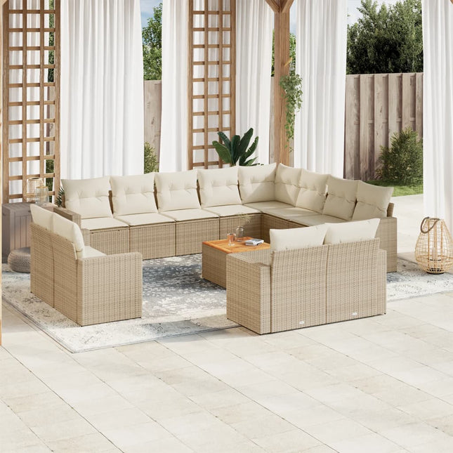 13-Delige Loungeset Met Kussens Poly Rattan Beige