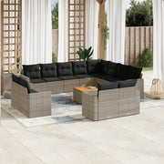 Loungeset 13-delig poly rattan grijs