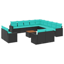 14-delige Loungeset met kussens poly rattan zwart