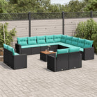 14-piece Lounge Set with Cushions, Polyrattan Black