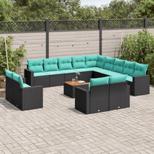 14-delige Loungeset met kussens poly rattan zwart