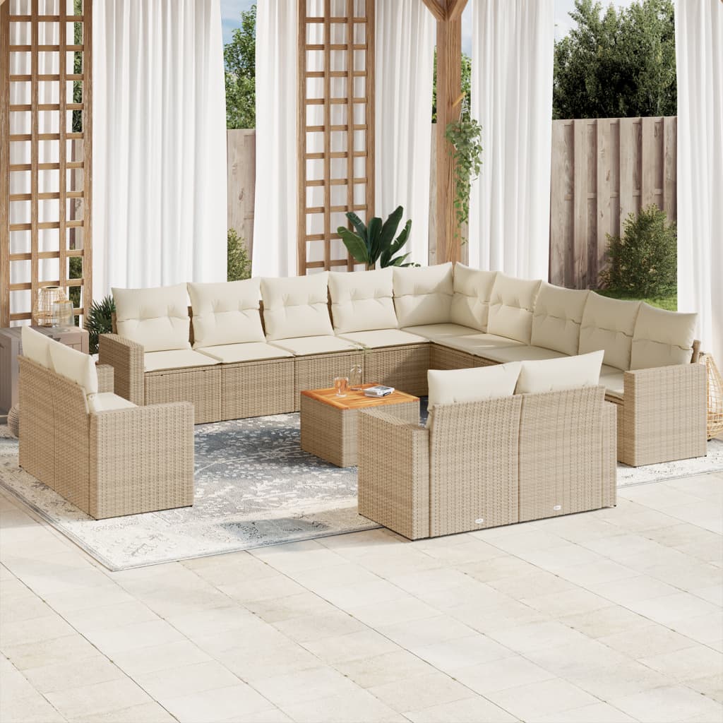 14-Delige Loungeset Met Kussens Poly Rattan Beige