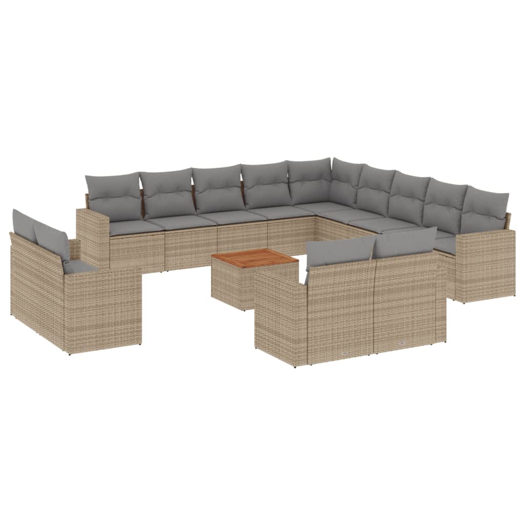 14-Delige Loungeset Met Kussens Poly Rattan Gemengd Beige