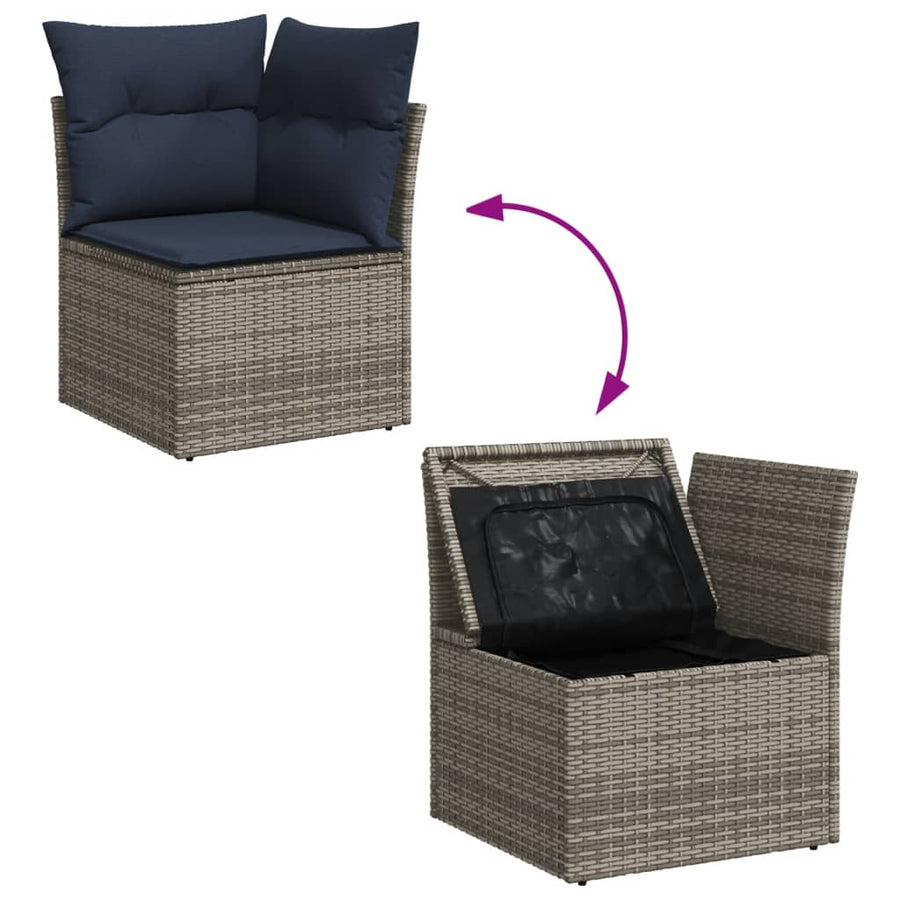 14-delige Loungeset met kussens poly rattan grijs