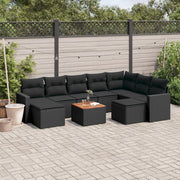Loungeset 10-delig poly rattan zwart