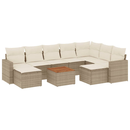 10-Delige Loungeset Met Kussens Poly Rattan Beige