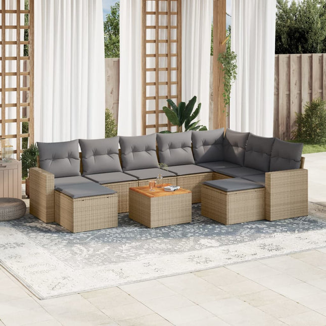 10-Delige Loungeset Met Kussens Poly Rattan Gemengd Beige