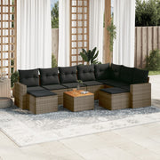 Loungeset 10-delig poly rattan grijs