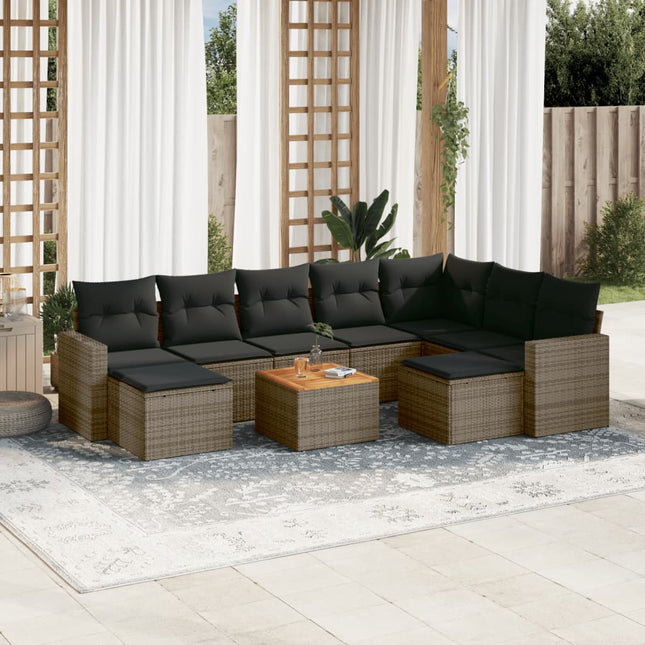 10-Delige Loungeset Met Kussens Poly Rattan Grijs