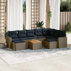 10-piece garden lounge set with cushions, grey poly rattan