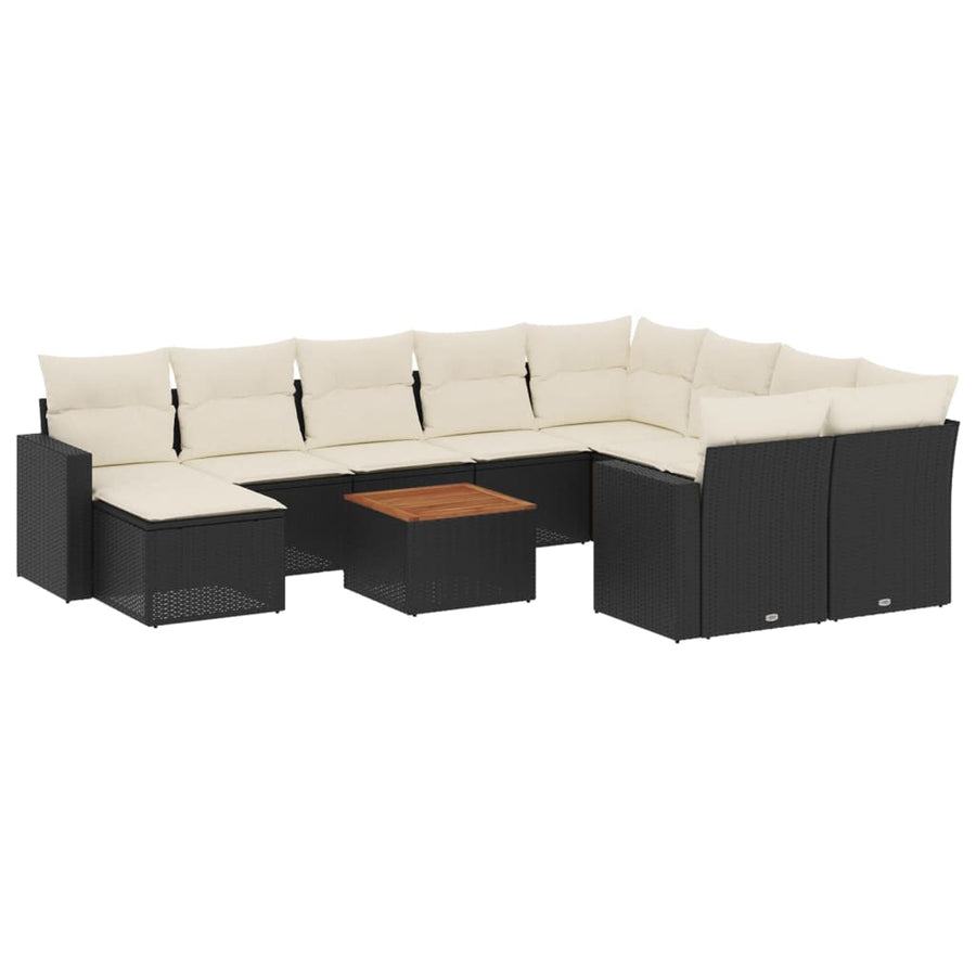 11-Delige Loungeset Met Kussens Poly Rattan Zwart