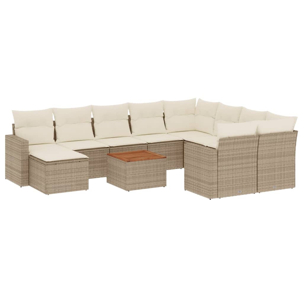 11-Delige Tuinset Met Kussens Poly Rattan Beige