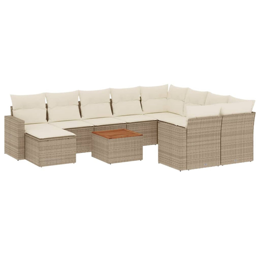 11-Delige Tuinset Met Kussens Poly Rattan Beige