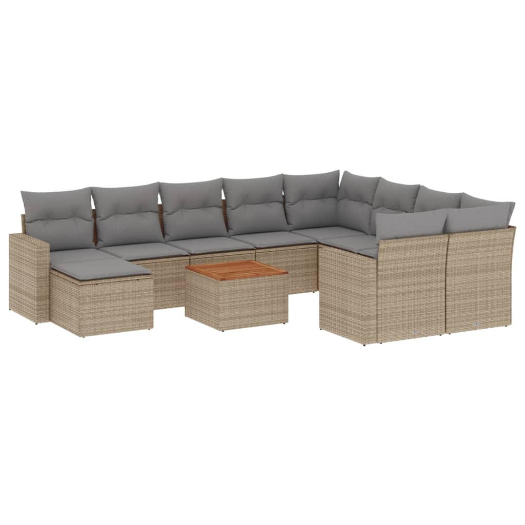 11-Delige Loungeset Met Kussens Poly Rattan Gemengd Beige