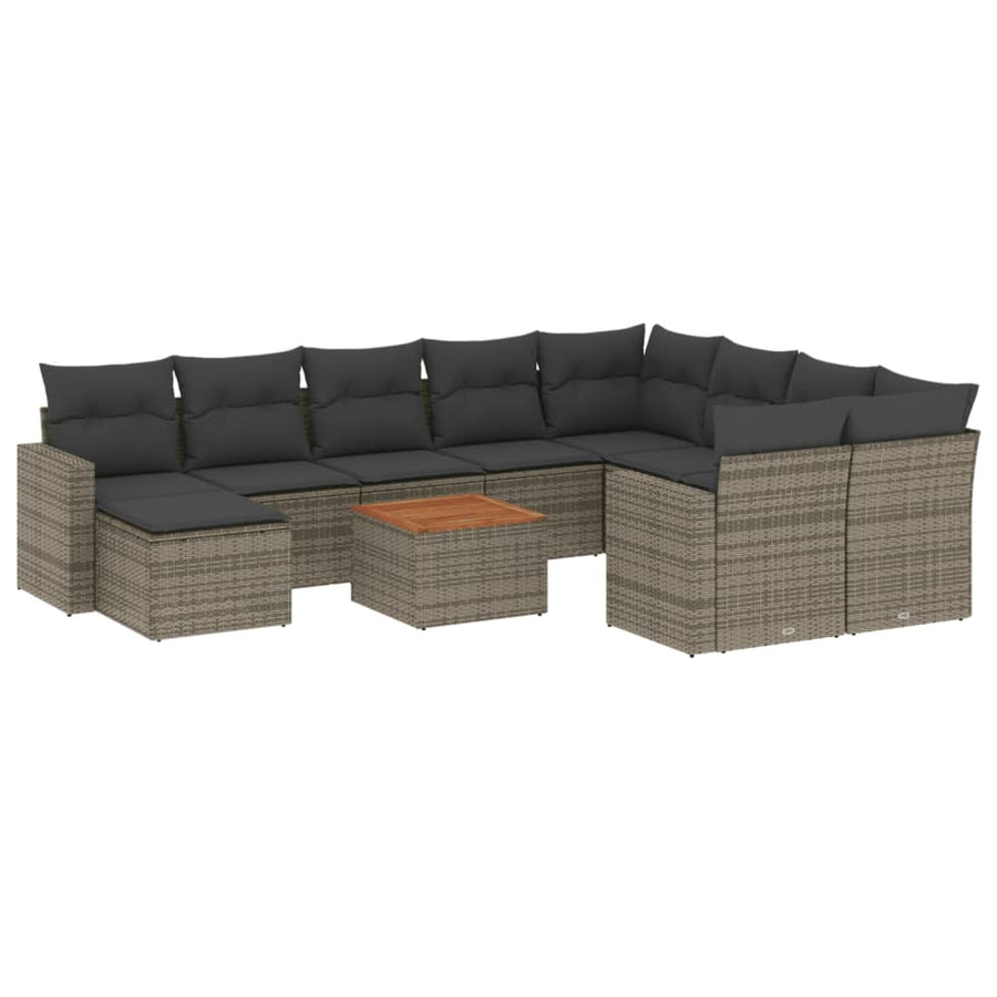 11-Delige Loungeset Met Kussens Poly Rattan Grijs