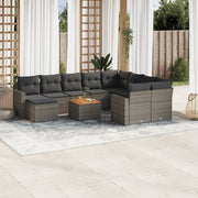 Loungeset 11-delig poly rattan grijs
