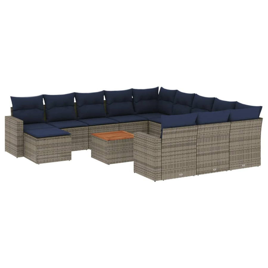 13-delige tuinbankset met kussens, grijs polyrotan