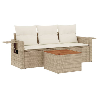 4-Delige Loungeset Met Kussens Poly Rattan Beige