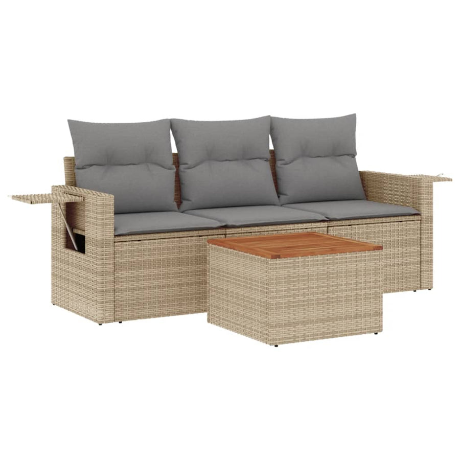 4-Delige Loungeset Met Kussens Poly Rattan Gemengd Beige