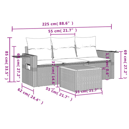 4-Delige Loungeset Met Kussens Poly Rattan Gemengd Beige