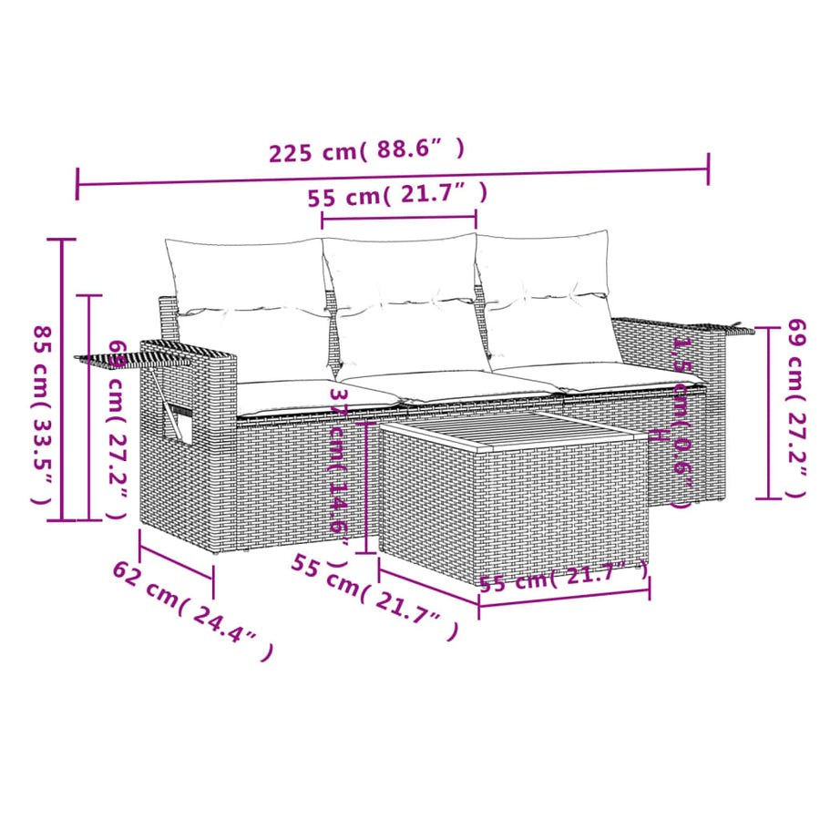 4-Delige Loungeset Met Kussens Poly Rattan Gemengd Beige