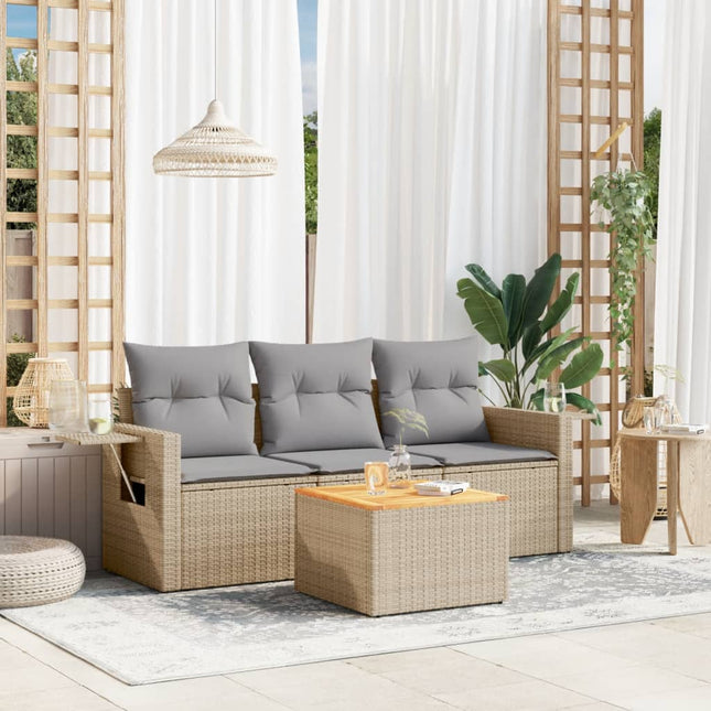 4-Delige Loungeset Met Kussens Poly Rattan Gemengd Beige