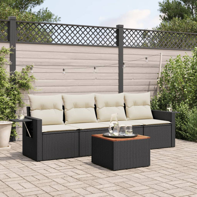 5-Delige Loungeset Met Kussens Poly Rattan Zwart