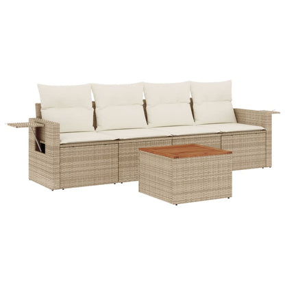 5-Delige Loungeset Met Kussens Poly Rattan Beige