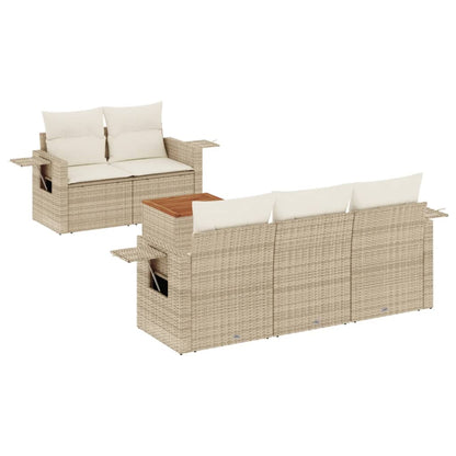 6-Delige Loungeset Met Kussens Poly Rattan Beige