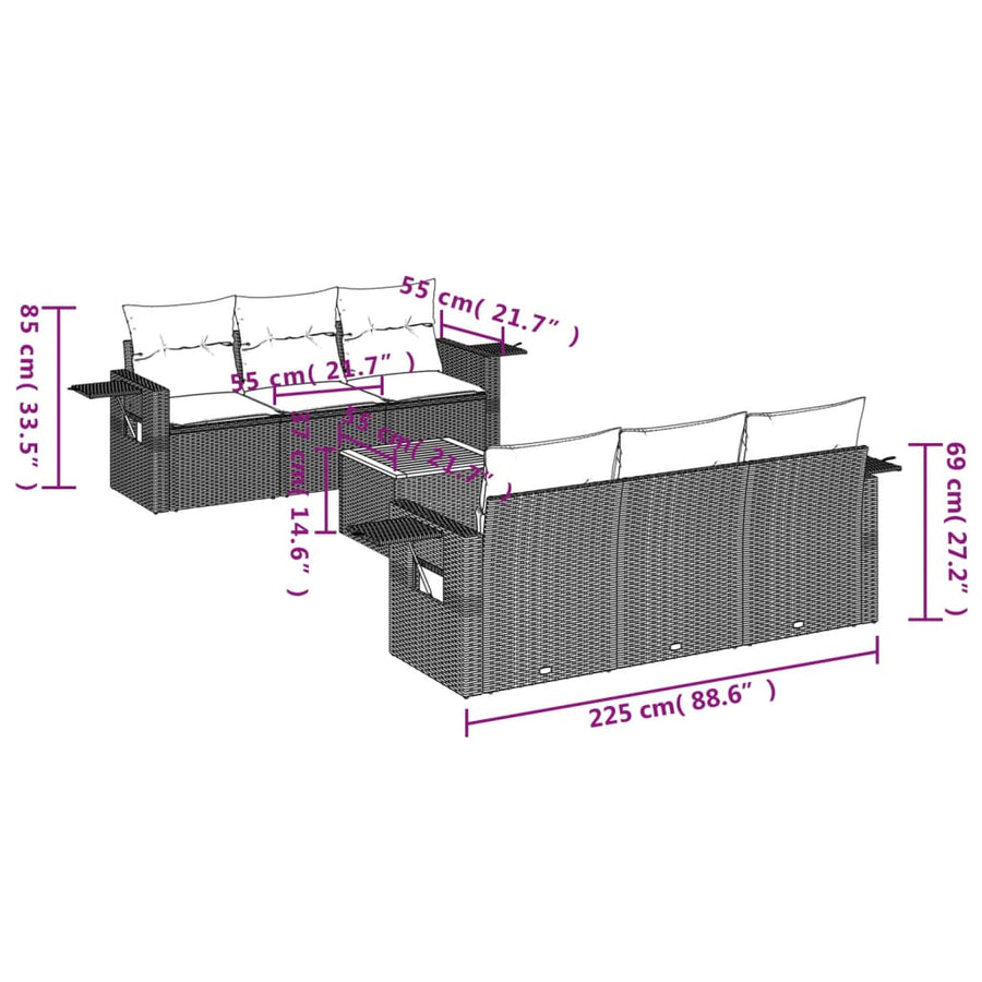 7-Delige Loungeset Met Kussens Poly Rattan Gemengd Beige