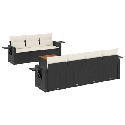 8-Delige Loungeset Met Kussens Poly Rattan Zwart