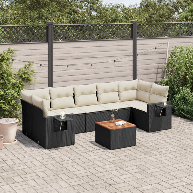 8-Delige Loungeset Met Kussens Poly Rattan Zwart