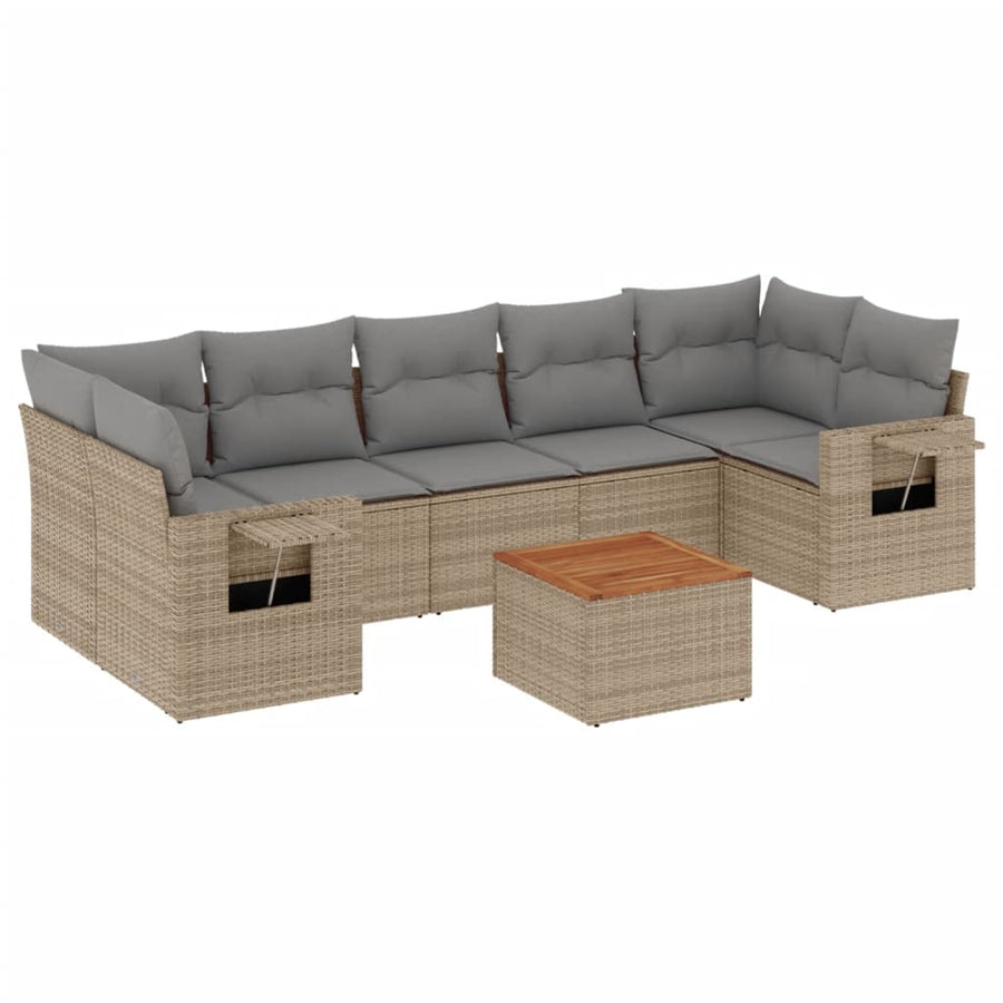 8-Delige Loungeset Met Kussens Poly Rattan Gemengd Beige