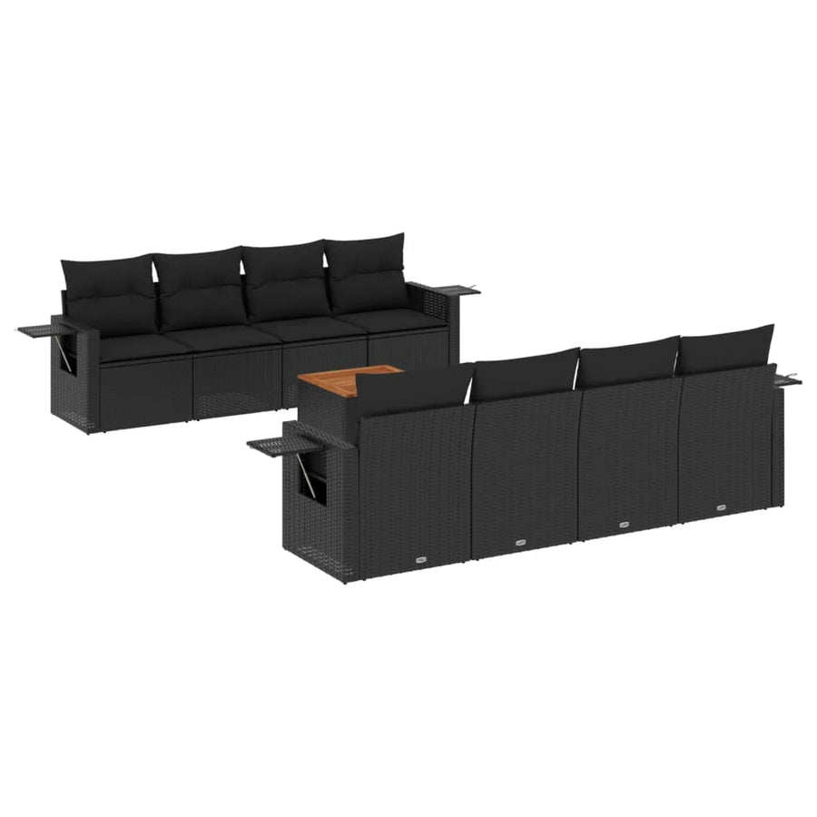 9-Delige Loungeset Met Kussens Poly Rattan Zwart