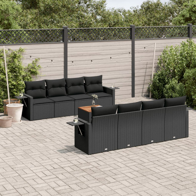 9-Delige Loungeset Met Kussens Poly Rattan Zwart