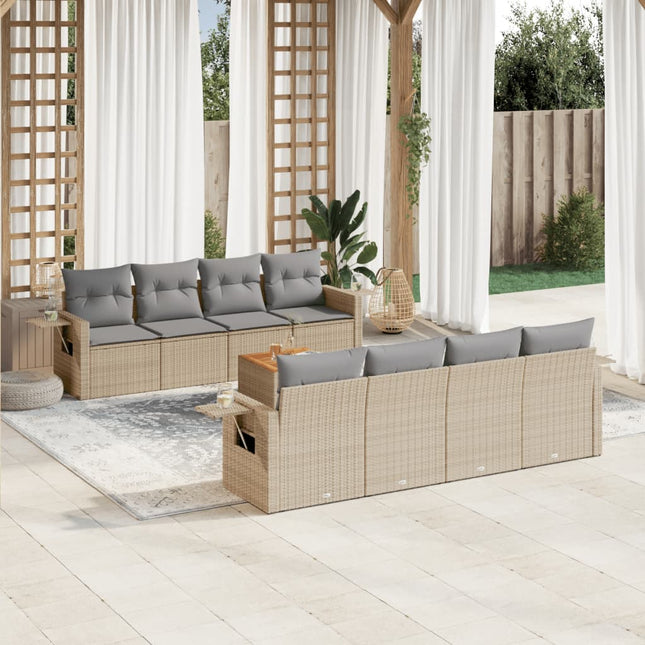 9-Delige Loungeset Met Kussens Poly Rattan Gemengd Beige