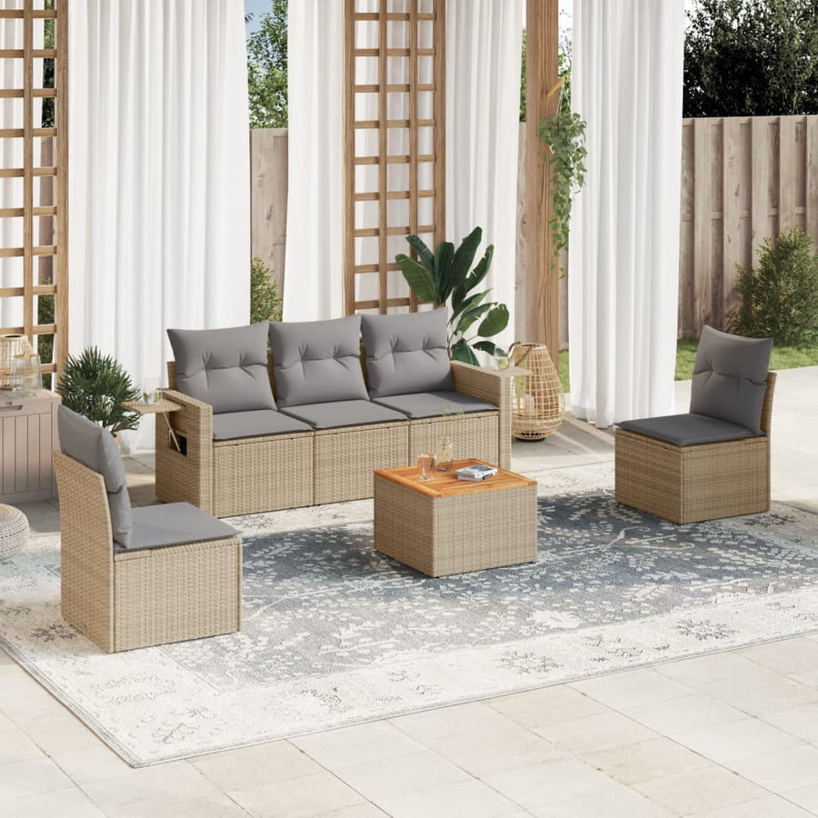 6-Delige Loungeset Met Kussens Poly Rattan Gemengd Beige