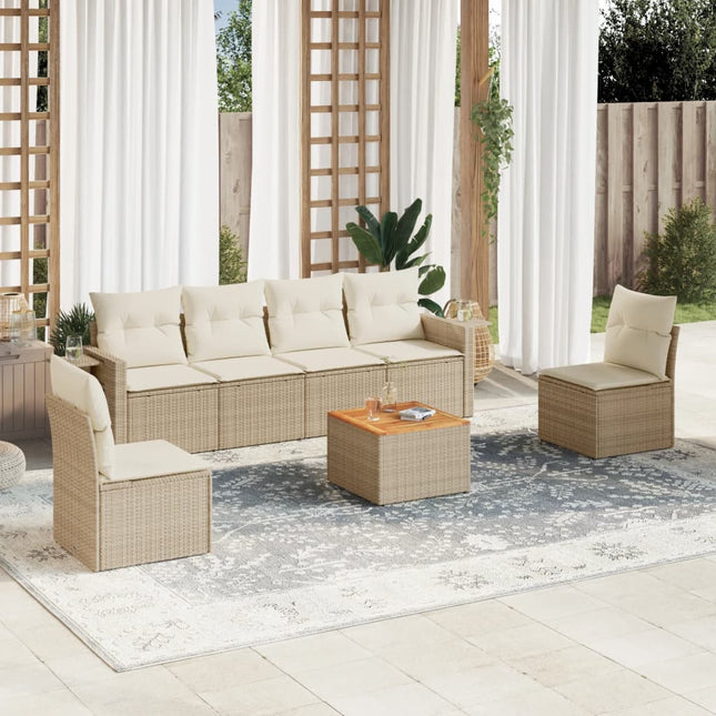 7-Delige Loungeset Met Kussens Poly Rattan Beige