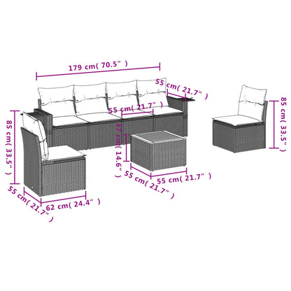 7-Delige Loungeset Met Kussens Poly Rattan Gemengd Beige