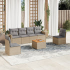 7-Delige Loungeset Met Kussens Poly Rattan Gemengd Beige