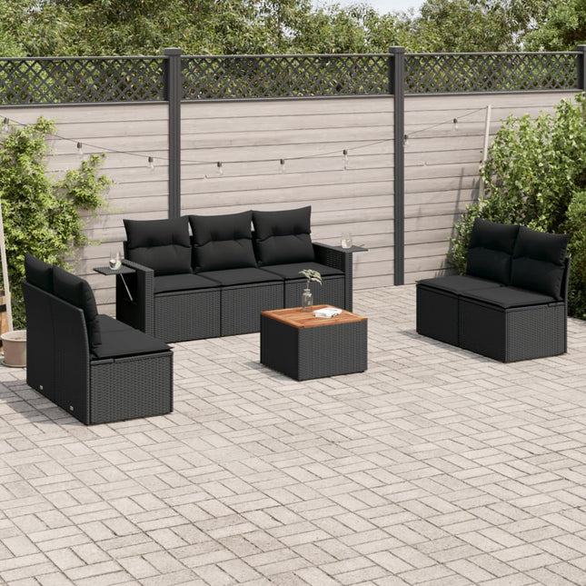 8-Delige Loungeset Met Kussens Poly Rattan Zwart